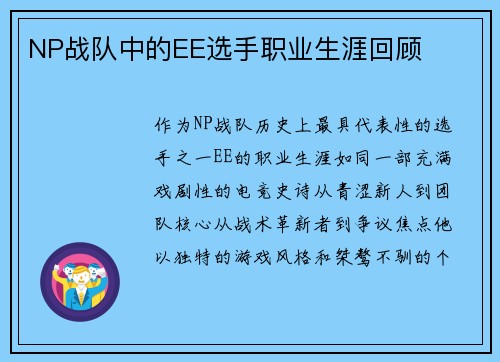 NP战队中的EE选手职业生涯回顾